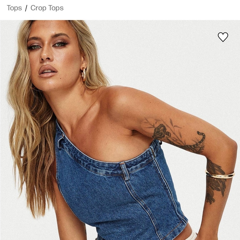 Princess Polly Blue Denim Asymmetrical Tank Top - Picture 2 of 12